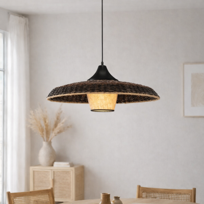 Rattanowa lampa wisząca Huanuni w ciemnym kolorze