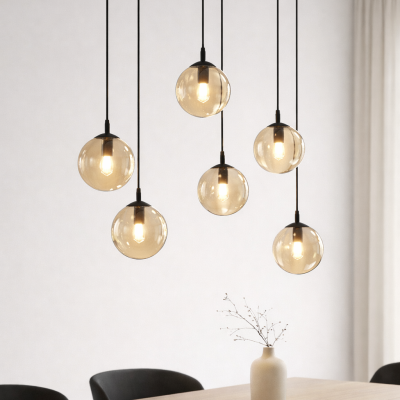 Czarna lampa wisząca Blair 6 z miodowymi kloszami