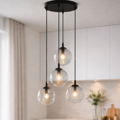 Czarna lampa wisząca Blair 4 Ring z kulistymi kloszami