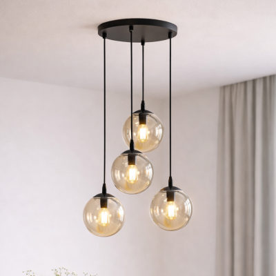Miodowa lampa wisząca Blair 4 Ring w nowoczesnym stylu