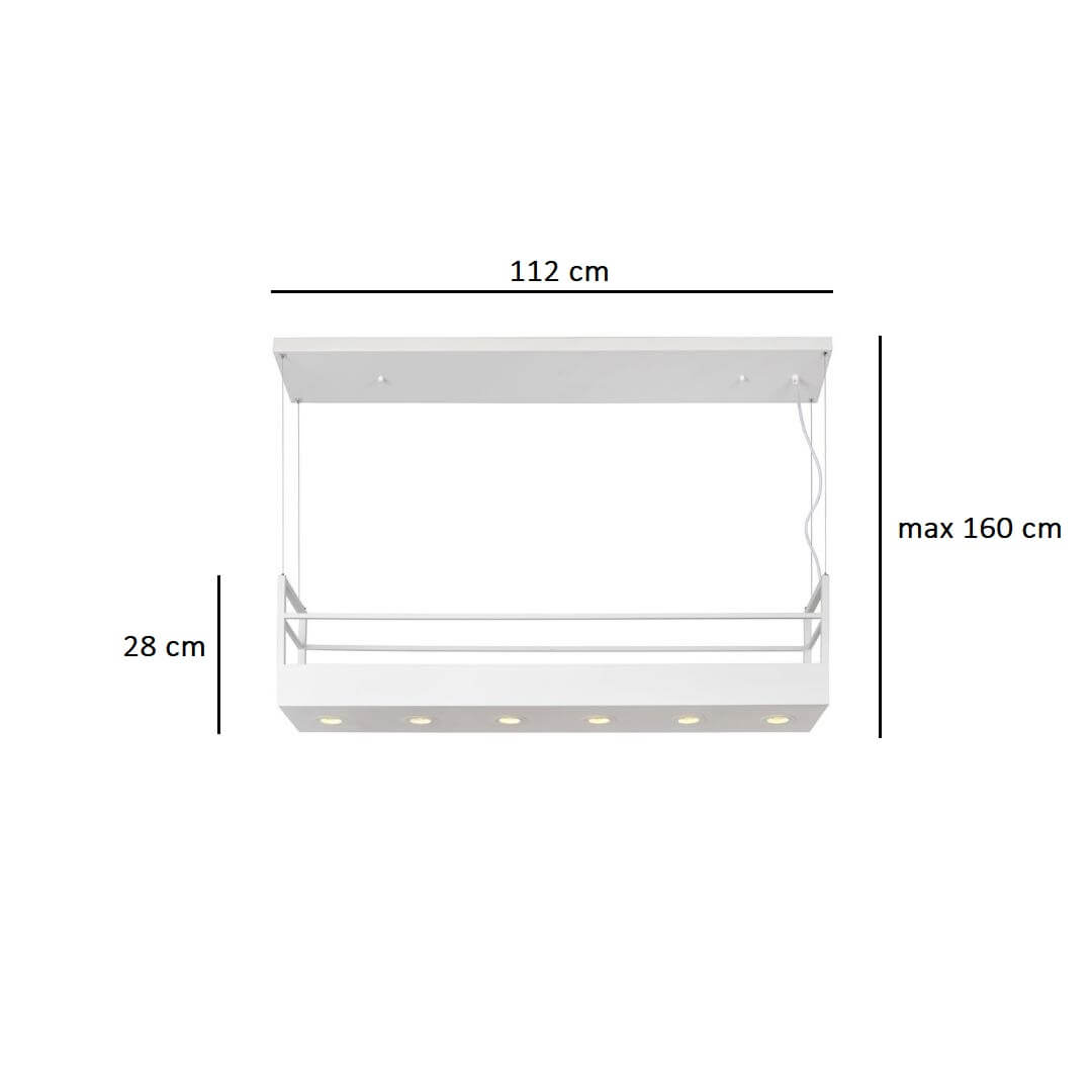 Podłużna lampa wisząca Miravelle w białym kolorze