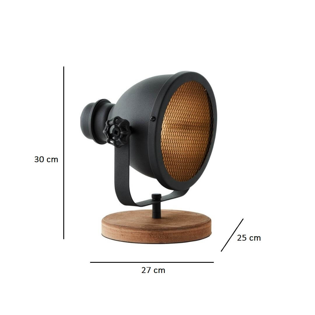 Czarna lampa stołowa Kiki Wood na drewnianej podstawie