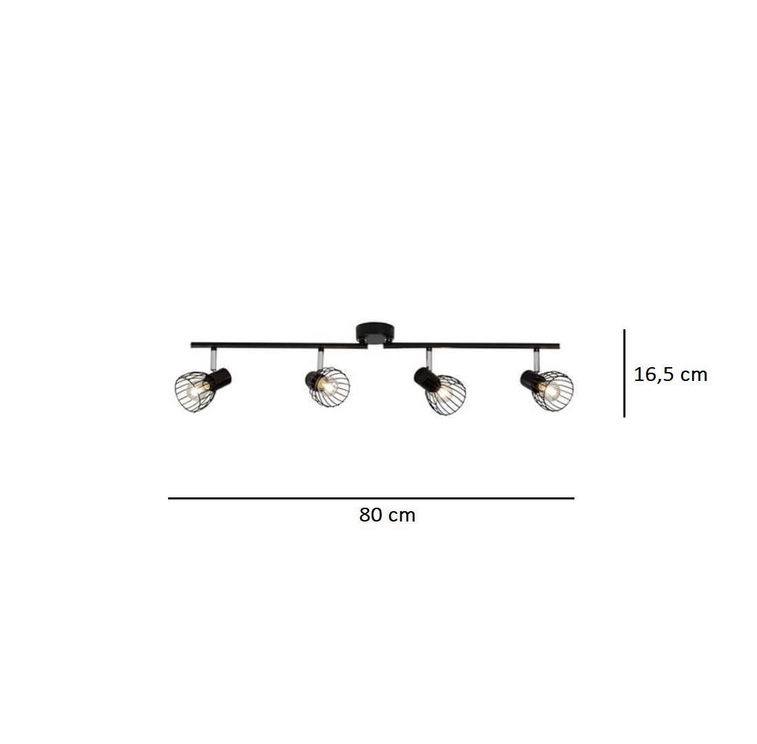 Podłużna lampa sufitowa Blacky 4 w industrialnym stylu