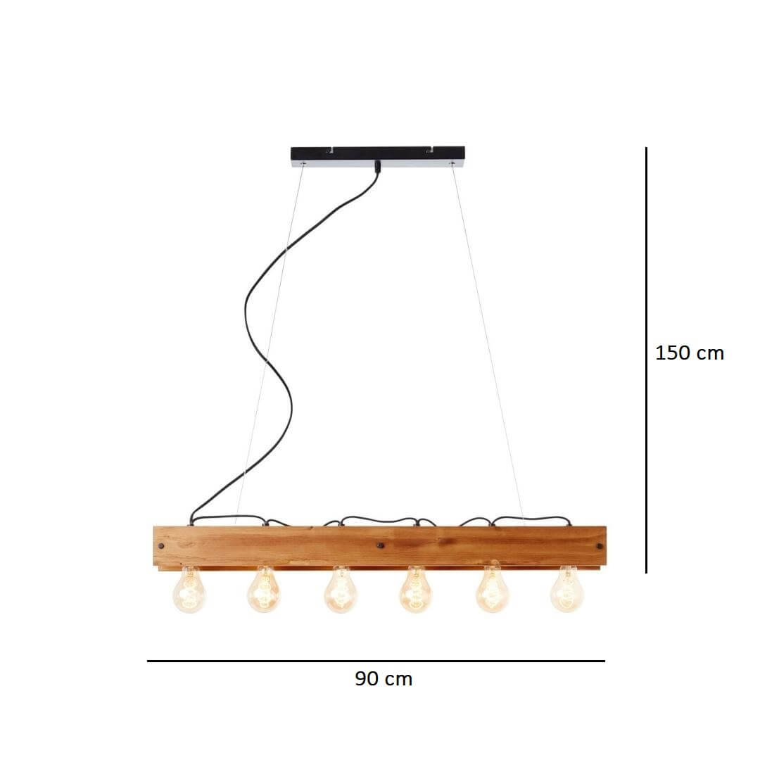 Drewniana lampa wisząca Calandra 6 z regulacją