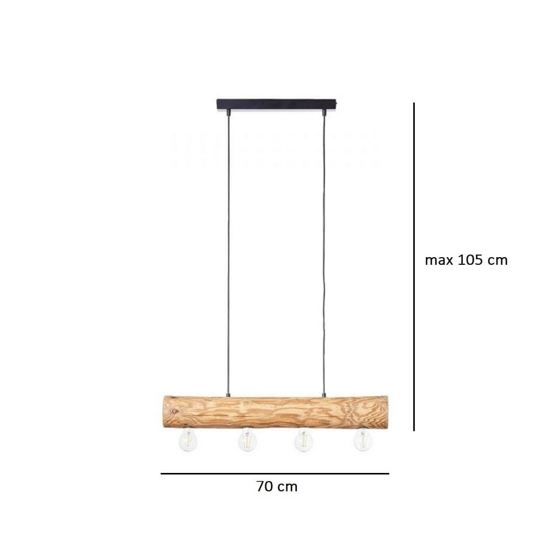Lampa wisząca Trabo 4 z drewna sosnowego