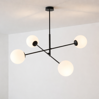 Czarna lampa sufitowa Frix 4 z białymi kloszami