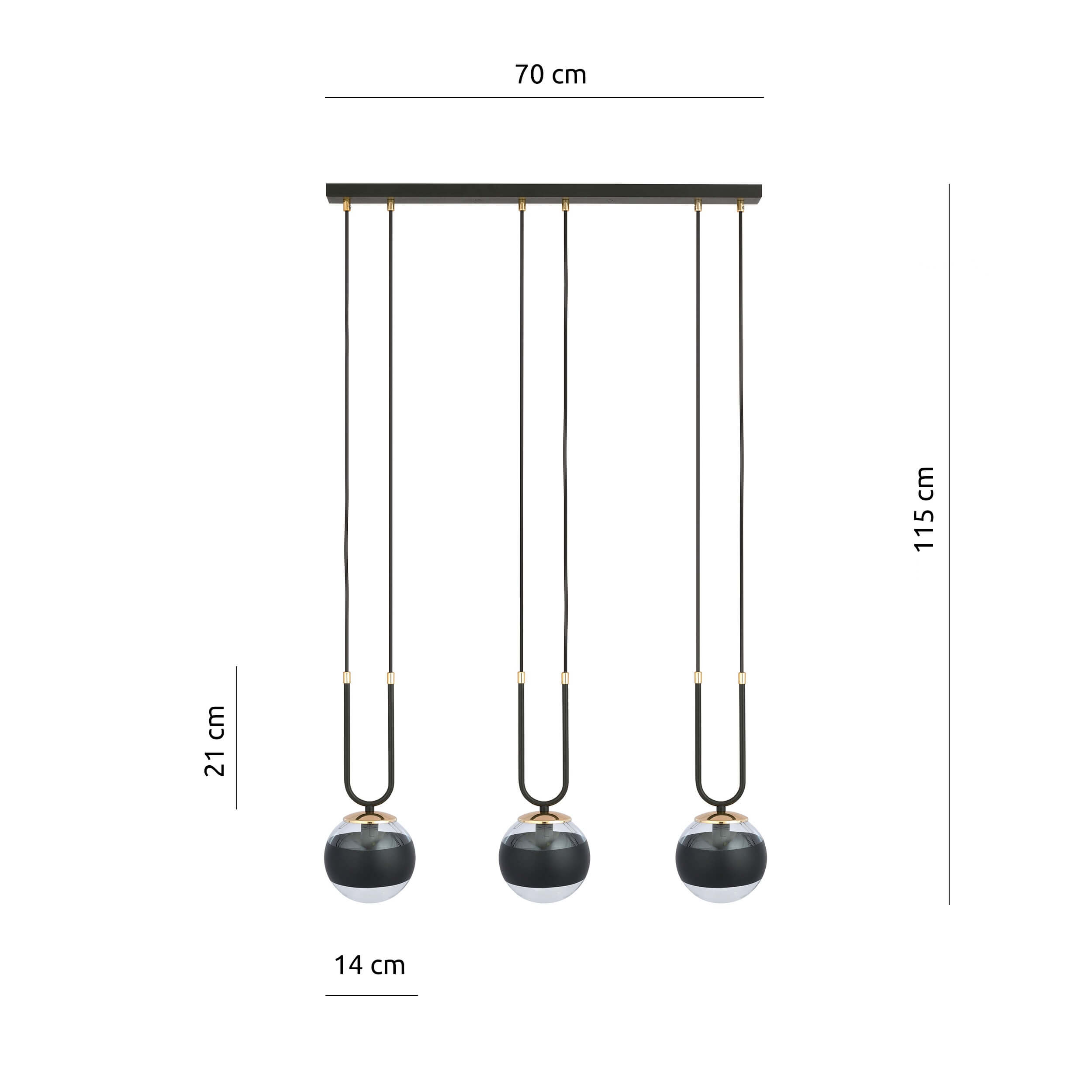 Szklana lampa wisząca na metalowym stelażu Marga 3