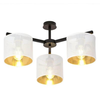 Biała lampa sufitowa Carla 3 na czarnym stelażu