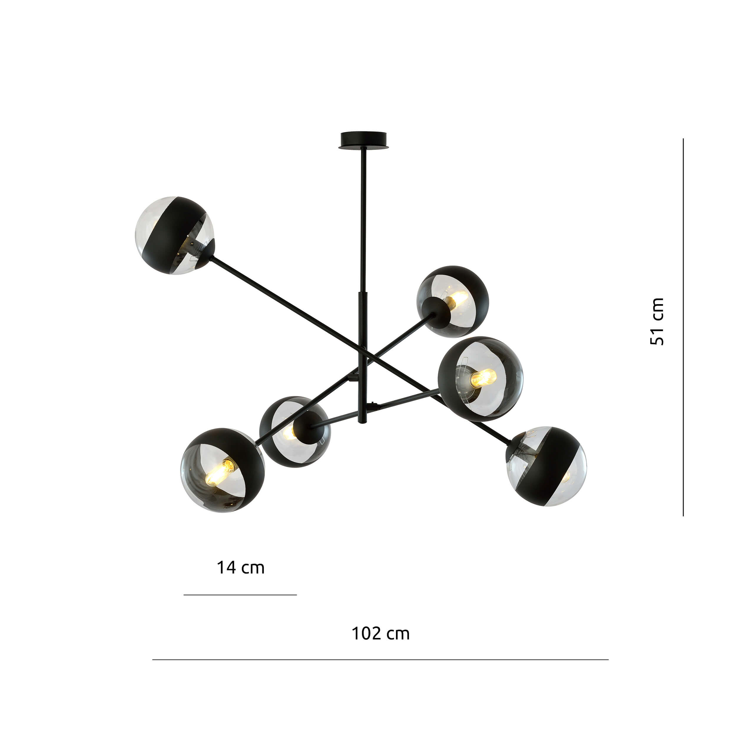 Designerska sufitowa lampa Frix 6 w czarnym kolorze