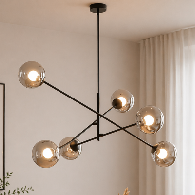 Czarna lampa na sufit Frix 6 z połyskującymi kloszami