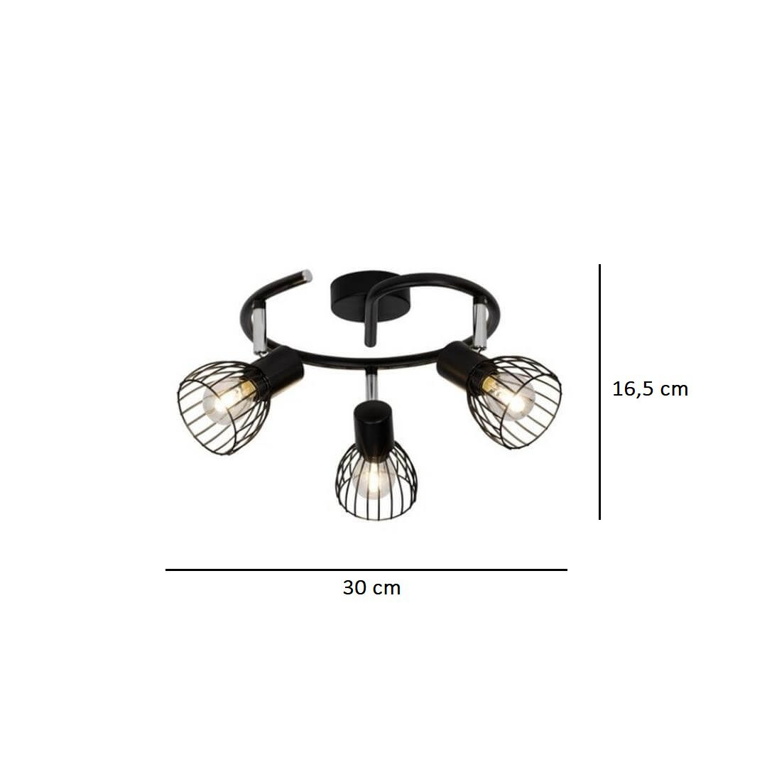 Czarna lampa sufitowa Blacky 3 z trzema kloszami