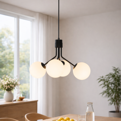 Biała lampa wisząca na czarnym stelażu Bond 4