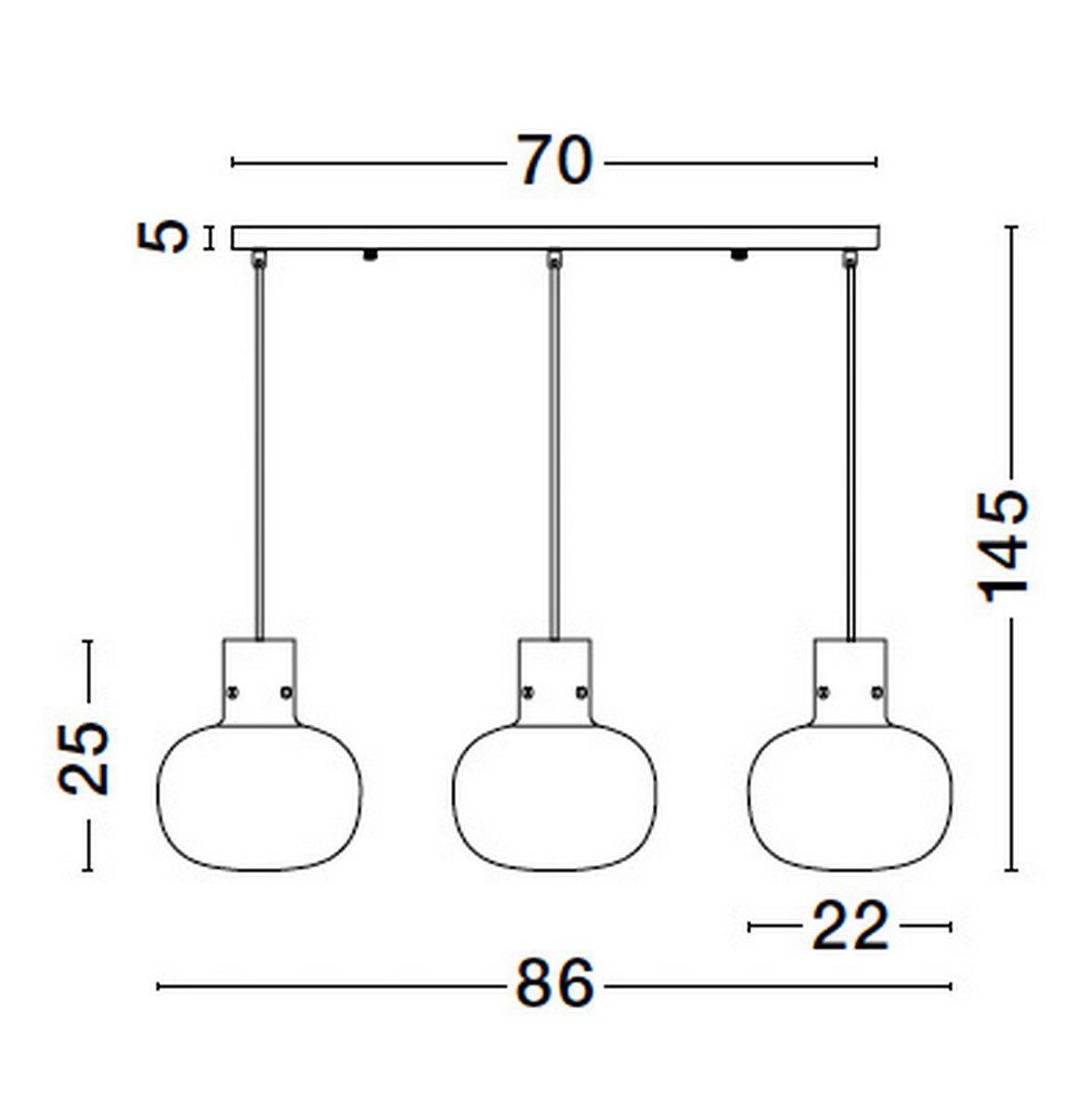 Lampa wisząca Padre A3 na listwie z przydymionymi kloszami