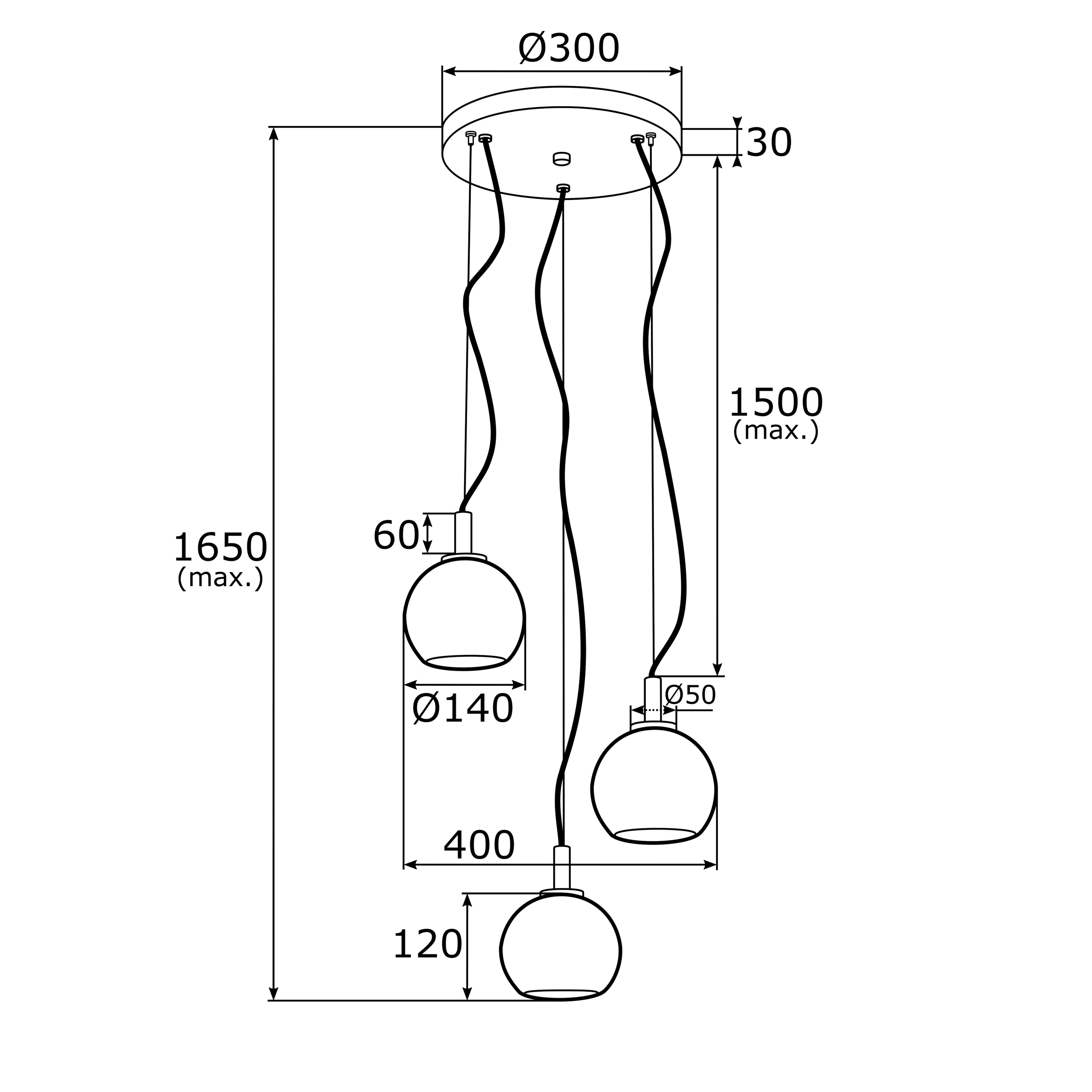 Lampa wisząca Oviedo 3 ze zdobionymi kloszami