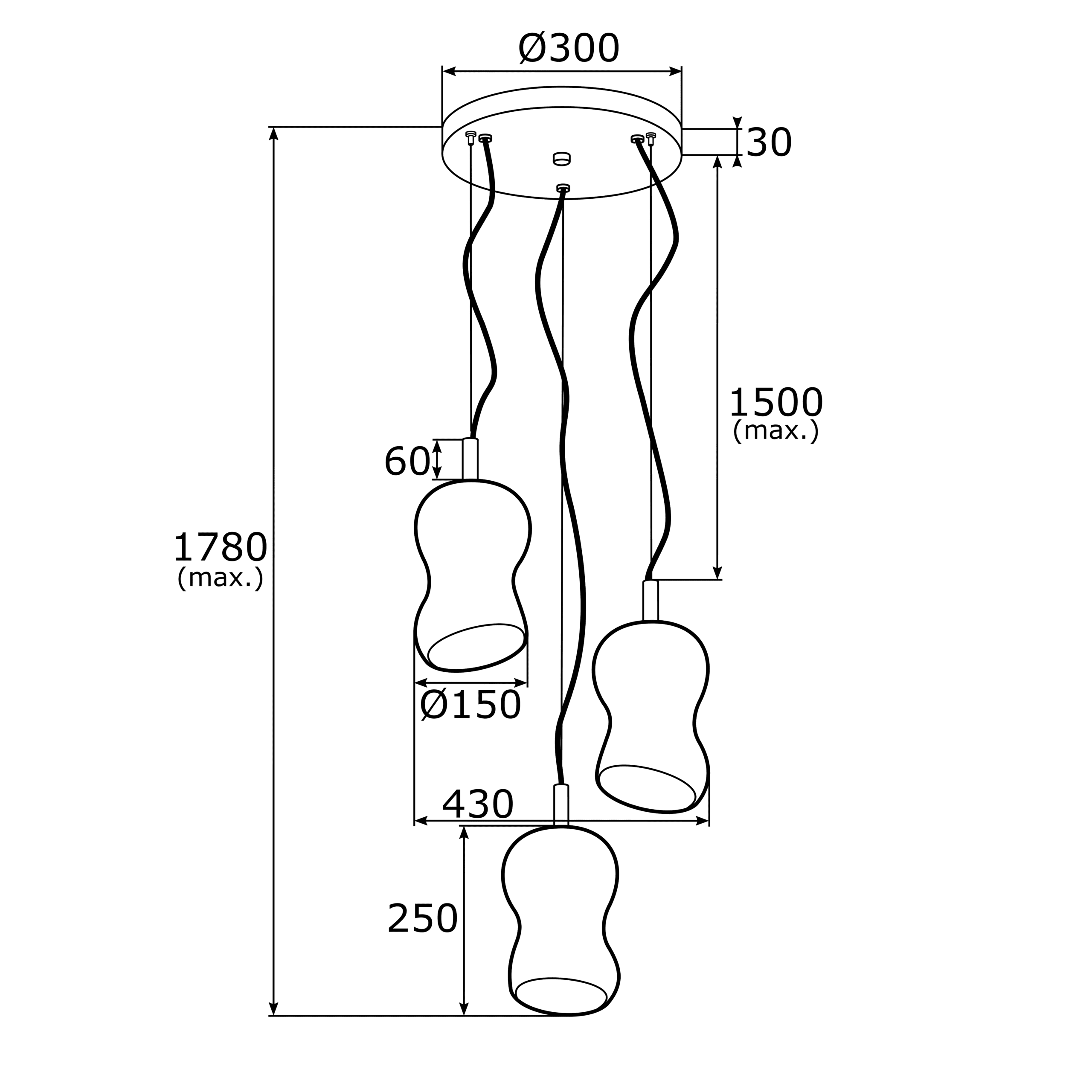 Lampa wisząca Cadiz 3 z kloszami o ciekawym kształcie