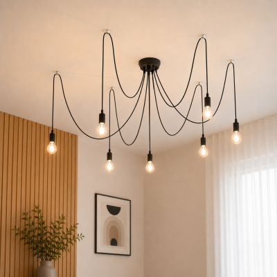 Czarna lampa wisząca pająk Peoria 7