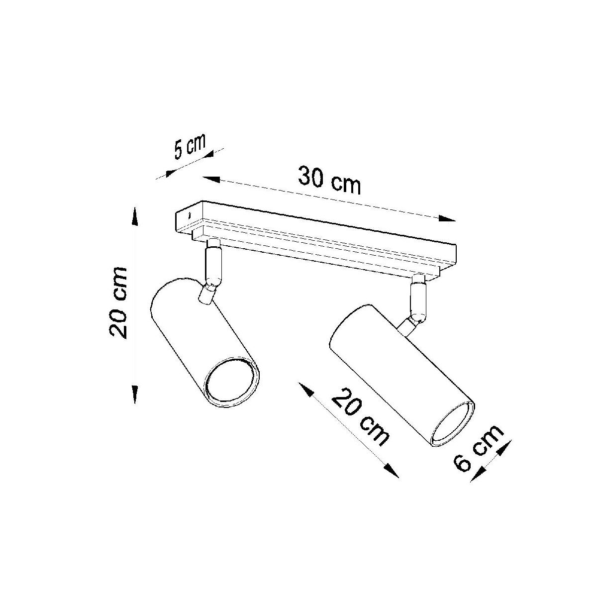Czarna 2-płomienna listwa sufitowa Termi 2
