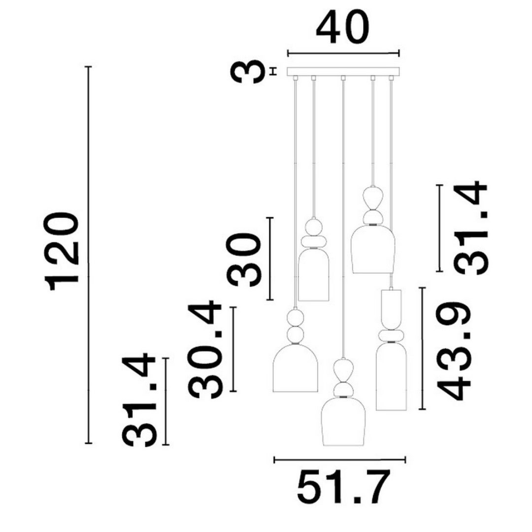 Kaskadowa lampa wisząca Balam Ring 5 ABCD z kloszami o ciekawym designie