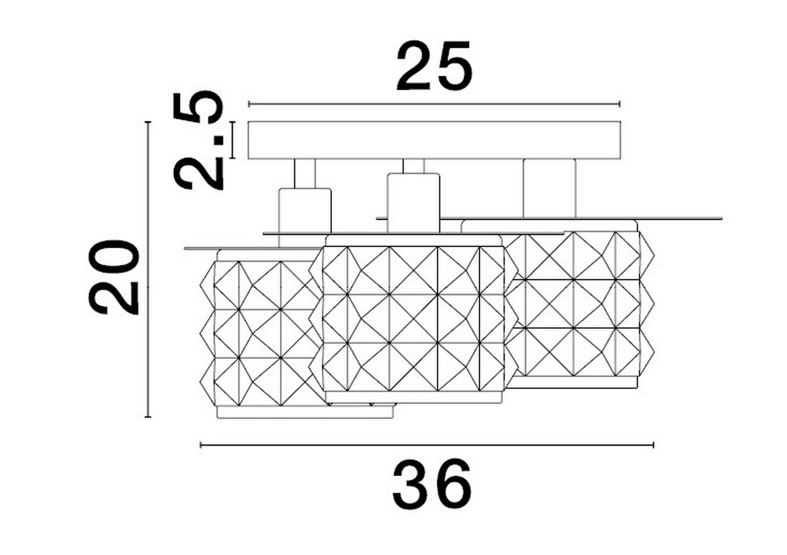 Potrójna lampa sufitowa Bamoa 3 z kryształowymi kloszami