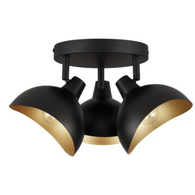 Potrójna lampa sufitowa Banac 3A z czarnymi regulowanymi kloszami