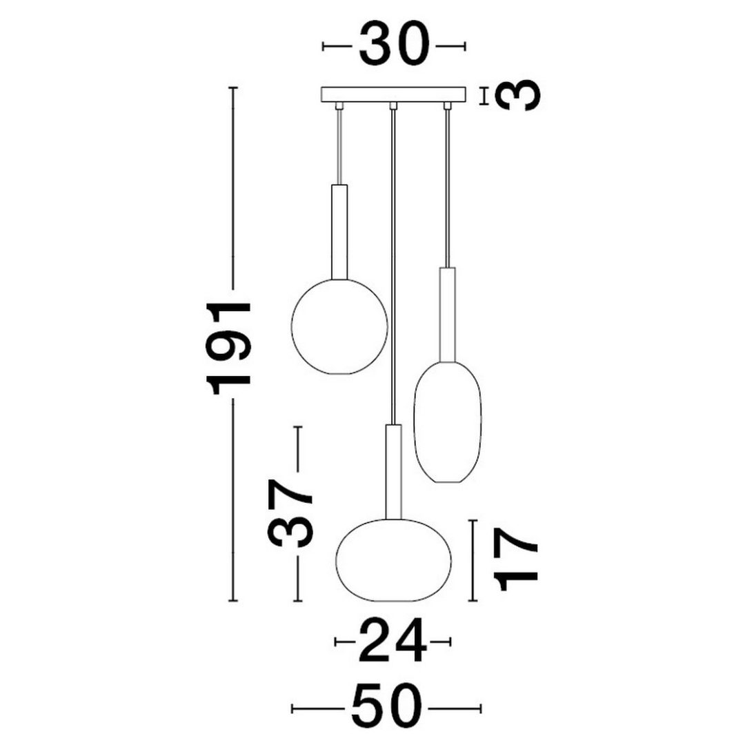 Żyrandol Bajos Ring 3 BCD z kloszami o różnych kształtach