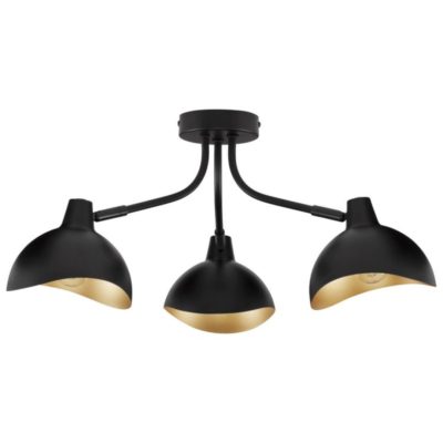 Czarna lampa sufitowa Banac 3 z kloszami ze złotym wnętrzem