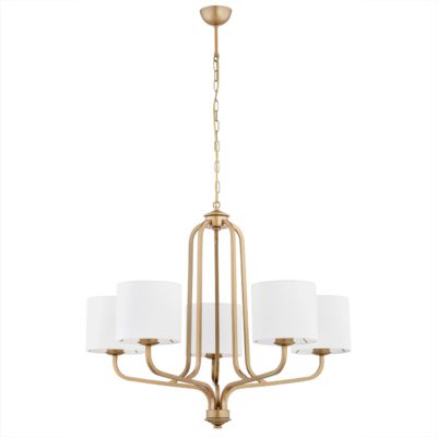 Żyrandol Maranello 5 z białymi abażurami w stylu glamour