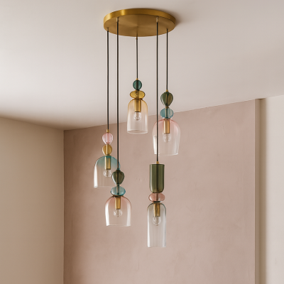 Kaskadowa lampa wisząca Balam Ring 5 ABCD z kloszami o ciekawym designie