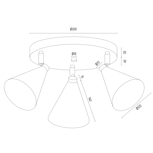 Nowoczesna lampa sufitowa ze stożkowymi kloszami Lucinda 3