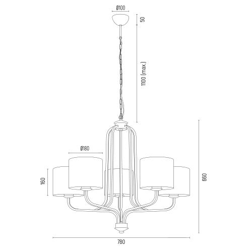 Żyrandol Maranello 5 z białymi abażurami w stylu glamour