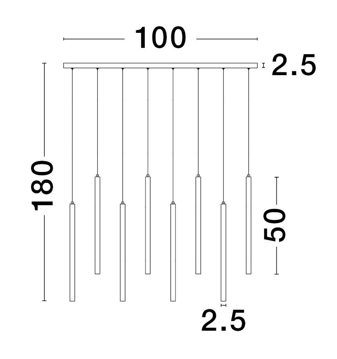 Czarna lampa wisząca Torreon 8 z podłużnymi kloszami