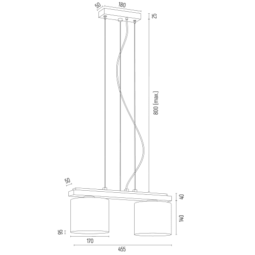 Podwójna lampa wisząca Canoa 2 z wąskimi kloszami