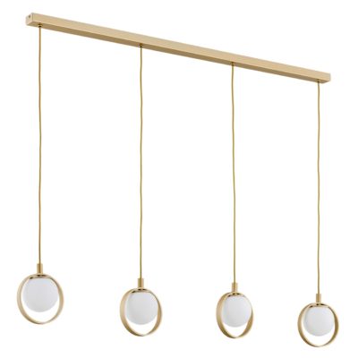 Lampa wisząca na złotej listwie z mlecznobiałymi kloszami Saturnia 4