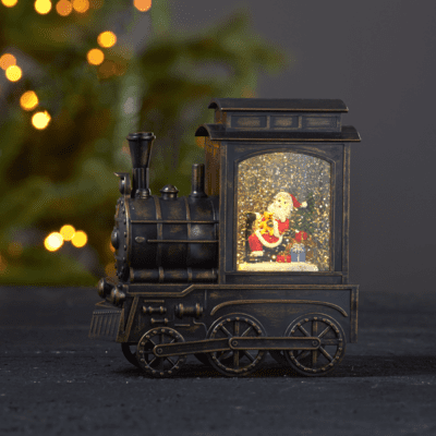 Lokomotywa ze św. Mikołajem z brokatowym płynem wewnątrz Vinter