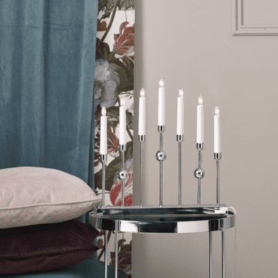 Siedmiopunktowy chromowany świecznik