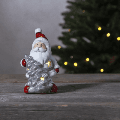 Święty Mikołaj ze srebrną choinką oraz podświetleniem LED Friends