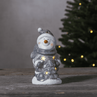 Ceramiczny bałwanek z szarą czapką oraz szalikiem Friends