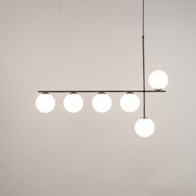 6-płomienna lampa wisząca Bera 6 z kloszami w kształcie kuli