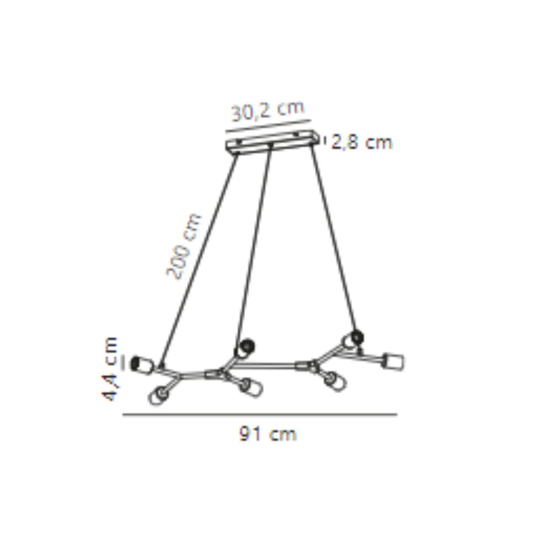 Loftowa lampa wisząca Josefine 7 ze złotymi detalami