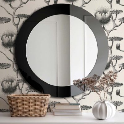 Okrągłe lustro Lady z grubą czarną ramą