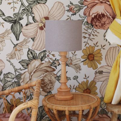 Szara lampka nocna Lniana Gray z abażurem