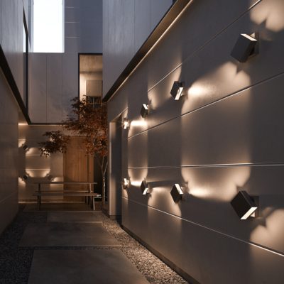 Czarny kinkiet elewacyjny Turn w unikatowym designie