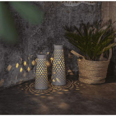 Ażurowy lampion solarny w szarym kolorze Romby