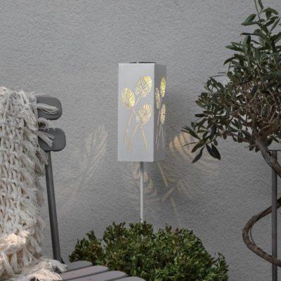 Biała lampa dogruntowa Monstera do ogrodu