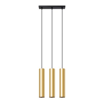 Złota lampa wisząca Chios 3 na czarnej listwie