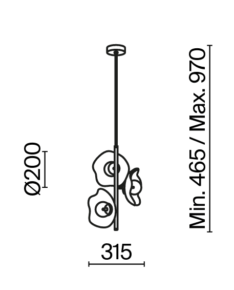 Pionowa lampa sufitowa Miracle z dekoracyjnymi kloszami
