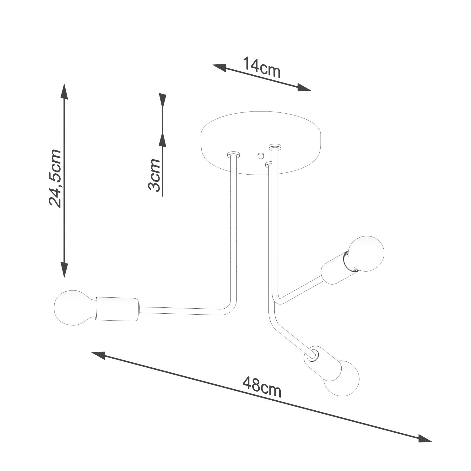 Czarna lampa sufitowa Thorgot 3 o prostym designie