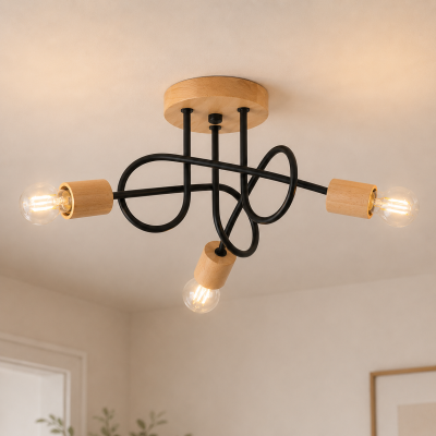 Nowoczesna lampa sufitowa Arnkatla 3 na czarnym stelażu