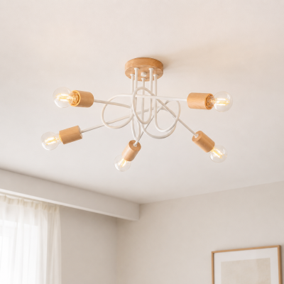 Nowoczesna lampa sufitowa Arnkatla 5 na drewnianej podsufitce
