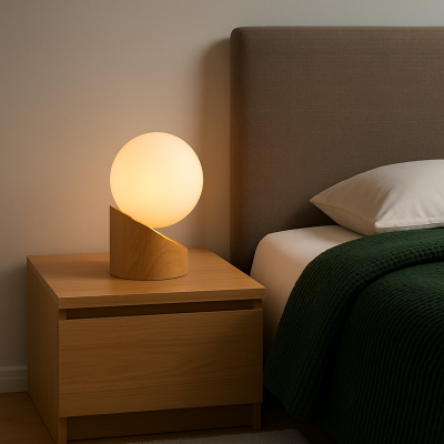 Nowoczesna lampka nocna z motywem drewna Len